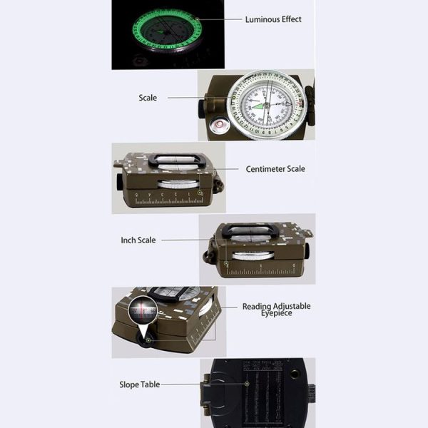 GoldGood DC60-2A Outdoor Multi-function Military Travel Geology Pocket Prismatic American Compass with Luminous Display (Army Green) - Image 9