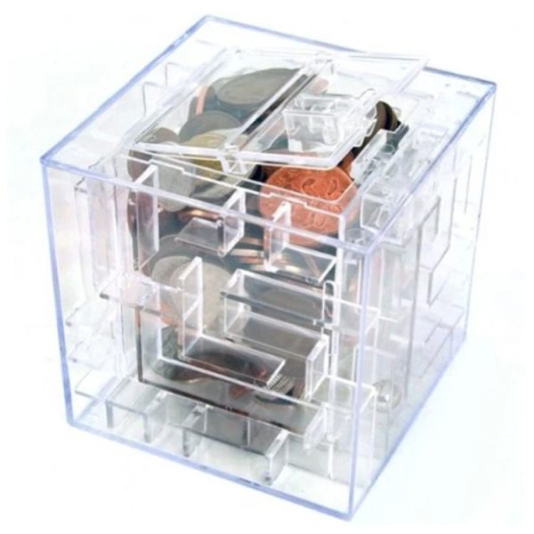 3D Puzzle Transparent Money Maze Bank Saving Coin Gift Box (White)