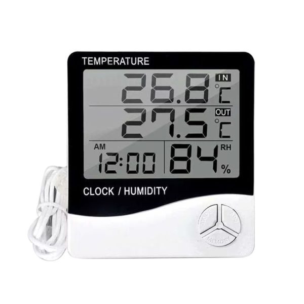 Outdoor / Indoor LCD Digital Electronic Thermometer Hygrometer Alarm Clock (Grey)
