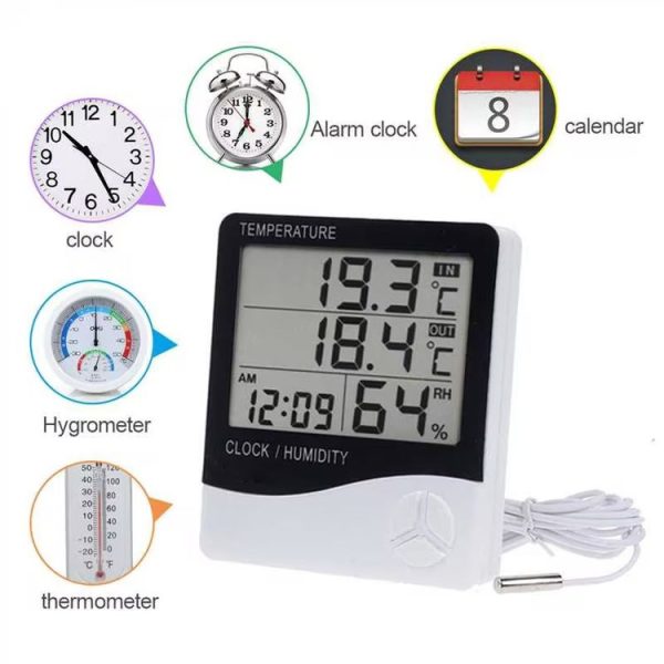 Outdoor / Indoor LCD Digital Electronic Thermometer Hygrometer Alarm Clock (Grey) - Image 4