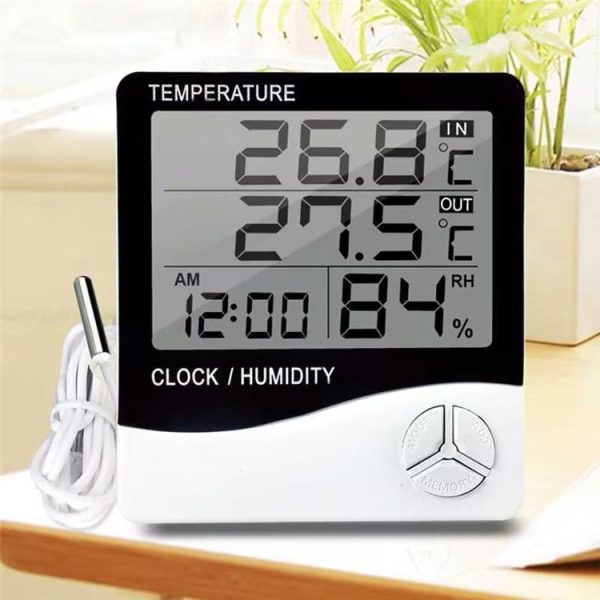 Outdoor / Indoor LCD Digital Electronic Thermometer Hygrometer Alarm Clock (Grey) - Image 5