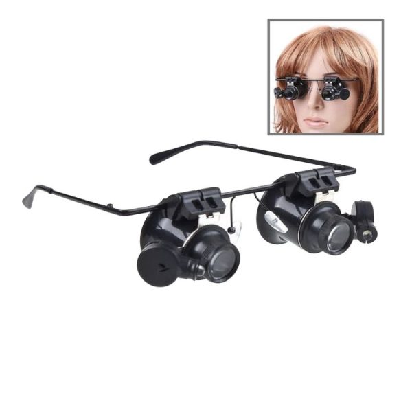 20X Glasses Type Watch Repair Loupe Magnifier with LED Light (Black)