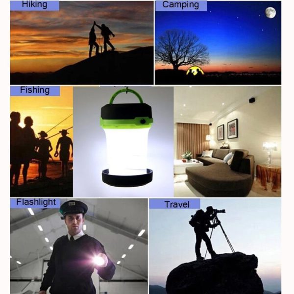 Outdoor Portable Camping Flashlight, Retractable LED 3-Mode Lantern Light Tent Lamp (Black) - Image 9