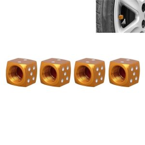 Universal 8mm Dice Style Aluminium Alloy Car Tire Valve Caps, Pack of 4 (Gold)