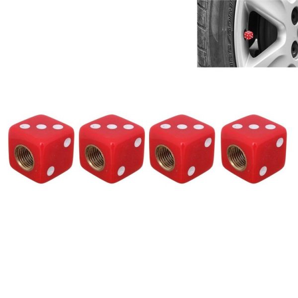 Universal 8mm Dice Style Plastic Car Tire Valve Caps, Pack of 4 (Red)