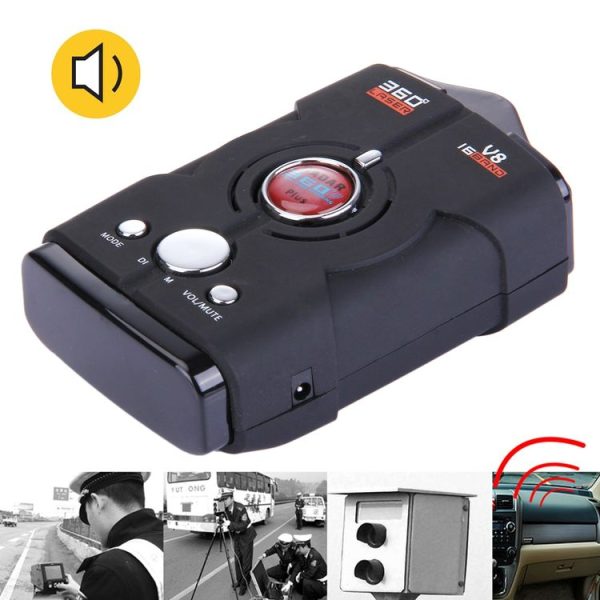 V8 Black 180 Degrees Full-Band Scanning Advanced Radar Detectors and Laser Defense Systems, Built-in Loud Speaker (English Only), Detectable Distance: 200-400m (Black)