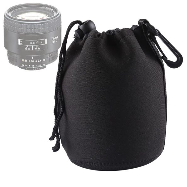 Neoprene SLR Camera Lens Carrying Bag Pouch Bag with Carabiner, Size: 10x14cm (Black)