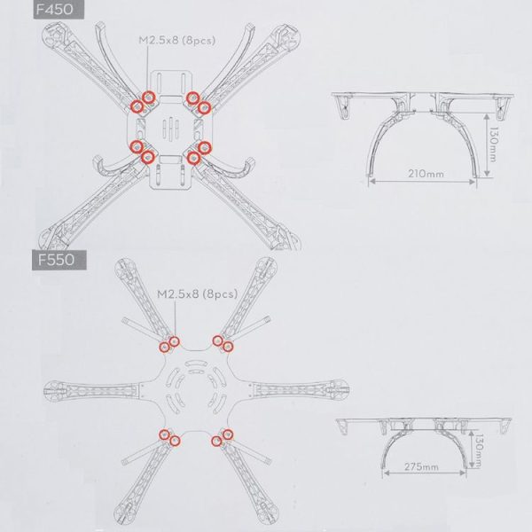 DJI Landing Skid Landing Gear W / (M2.5 / M3) Screw for Frame Wheel (F450 / F550) Multicopter Frame - Image 5