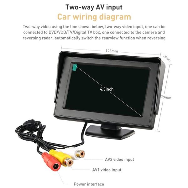 4.3 inch Car Color Monitor with Adjustable Angle Holder & Universal Sunshade, Dual Video Input - Image 5