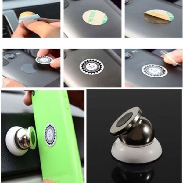 Magnet 360 Degree Rotating Mini Car Mount Metal Holder Kit, For iPhone, Galaxy, Huawei, Xiaomi, Lenovo, Sony, LG, HTC and Other Smartphones (Black) - Image 8