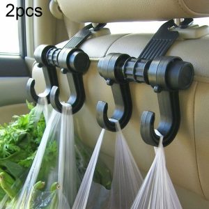 2pcs KANEED Car Vehicle Multi-functional Seat Headrest Bag Hanger Hook Holder Seat Headrest Hanger Hanging Holder Double Hooks (Black)