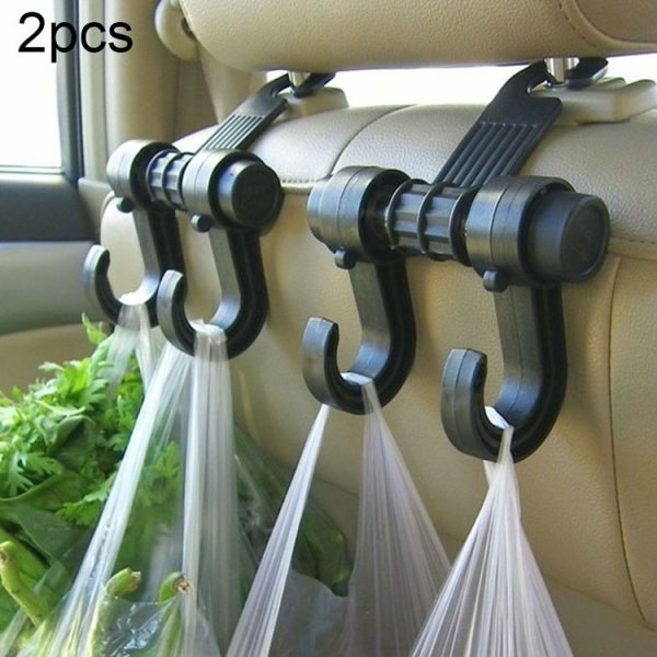 2pcs KANEED Car Vehicle Multi-functional Seat Headrest Bag Hanger Hook Holder Seat Headrest Hanger Hanging Holder Double Hooks (Black)