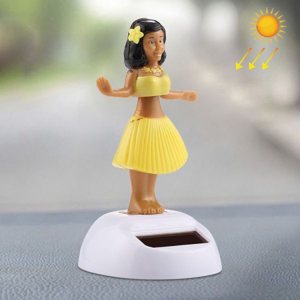 Solar Powered Bobble Head Dancing Toy Car Decoration Ornament Cute Hula Princess (Yellow)