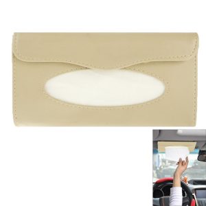 Elegant PU Leather Car Sun Visor Tissue Paper Holder Dispenser Box (Beige)