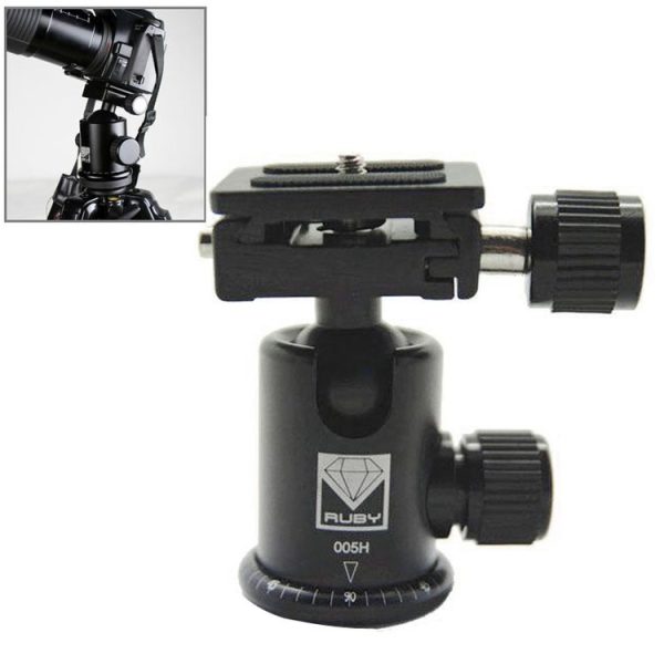 RUBY 005H Aluminium Magnesium Alloy Tripod Ball Head with Quick Release Plate Adapter (Black)