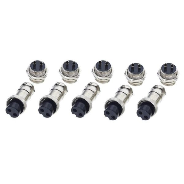 16mm 2-Pin GX16 Aviation Plug Socket Connector (5 Pcs in One Package, the Price is for 5 Pcs) (Silver)