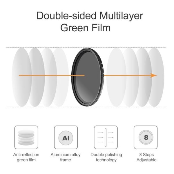 52mm ND Fader Neutral Density Adjustable Variable Filter ND 2 to ND 400 Filter (Black) - Image 5
