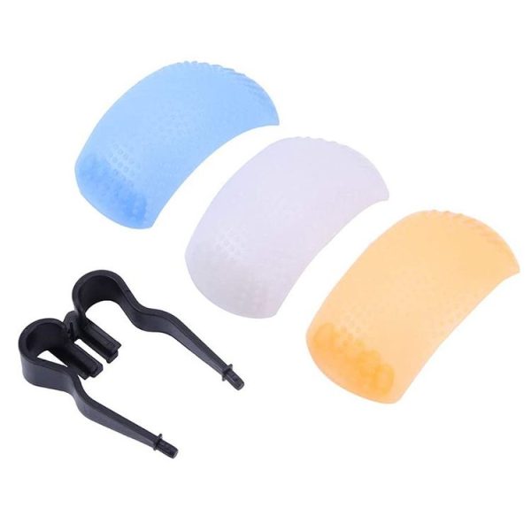 3 Colors Pop-up Flash Soft Flash Diffuser Kit with White Diffuser / Blue Diffuser / Orange Diffuser / Diffuser Bracket - Image 2