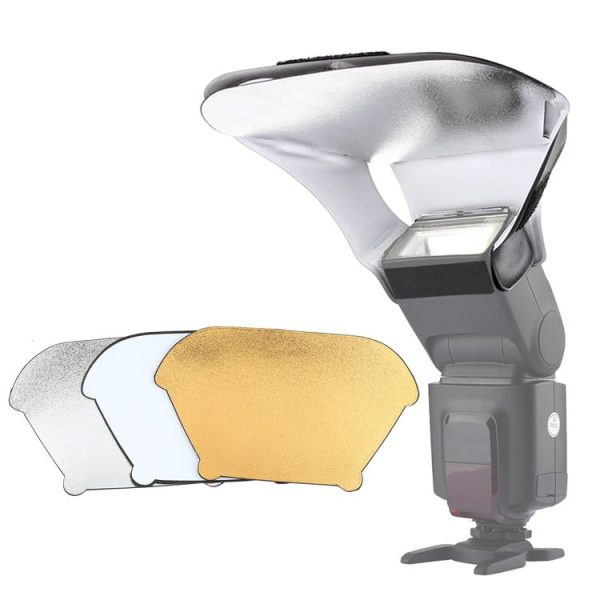 Universal FB-10X Camera Top Flash Light Speedlite Bounce Focus Flash Diffuser with 3 PCS Removable Color Light Reflector (Black)