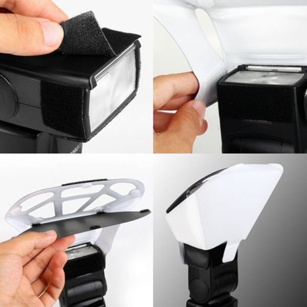 Universal FB-10X Camera Top Flash Light Speedlite Bounce Focus Flash Diffuser with 3 PCS Removable Color Light Reflector (Black) - Image 6