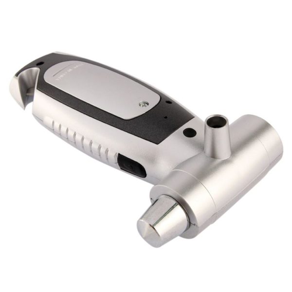 4 in 1 (Digital Tire Gauge + Flashlight + Emergency Hammer + Emergency Seat Belt Cutter) Emergency Utility Tool (Silver) - Image 3