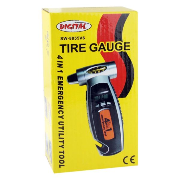 4 in 1 (Digital Tire Gauge + Flashlight + Emergency Hammer + Emergency Seat Belt Cutter) Emergency Utility Tool (Silver) - Image 8