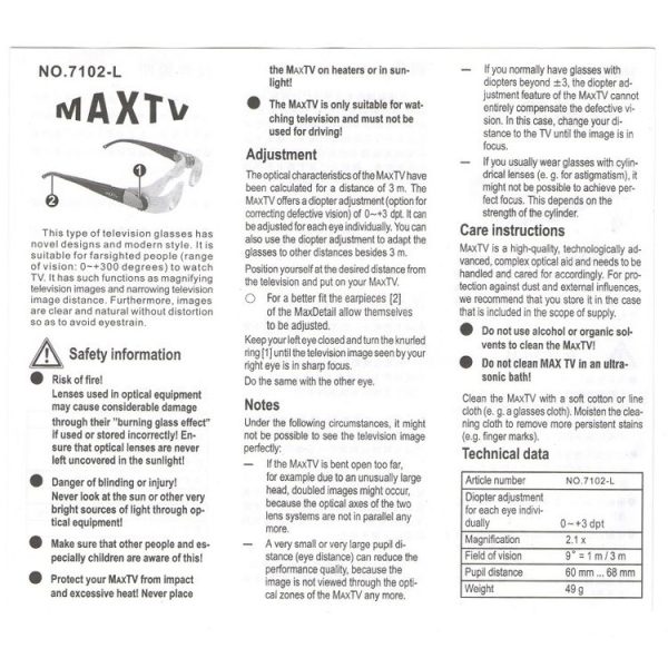 7012L 2.1X TV Magnification Glasses for Hyperopia People (Range of Vision: 0 to +300 Degrees) (Black) - Image 4