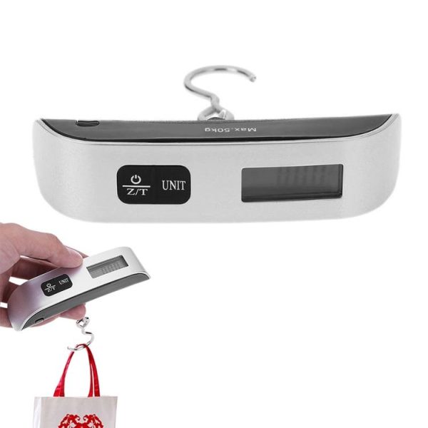 50kg x 50g Portable LCD Digital Hanging Travel Luggage Scale with Indoor Thermometer (Silver)