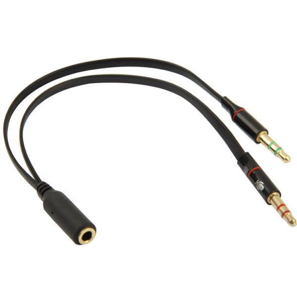 3.5mm female to 3.5mm Male Microphone Jack + 3.5mm Male Earphone Jack Adapter Cable (Black) - Image 2