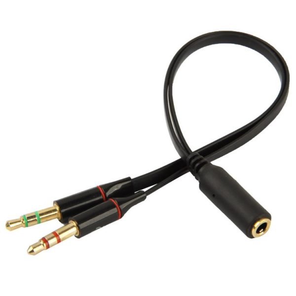 3.5mm female to 3.5mm Male Microphone Jack + 3.5mm Male Earphone Jack Adapter Cable (Black) - Image 3