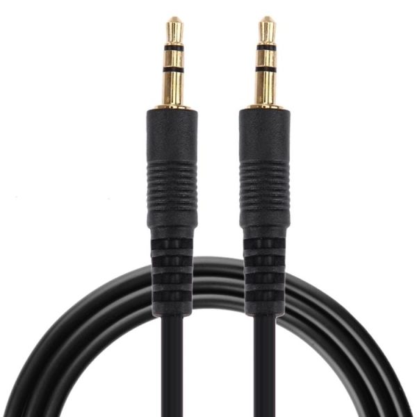 1m 3.5mm Male to 3.5mm Male Plug Stereo Audio Aux Cable (Black + Gold Plated Connector) - Image 2