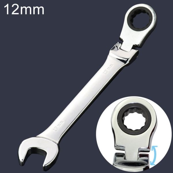 12mm Dual-use Opening Plum Ratcheting Angled Wrench, Length: 16.5cm (Silver)