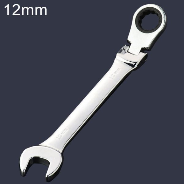12mm Dual-use Opening Plum Ratcheting Angled Wrench, Length: 16.5cm (Silver) - Image 2