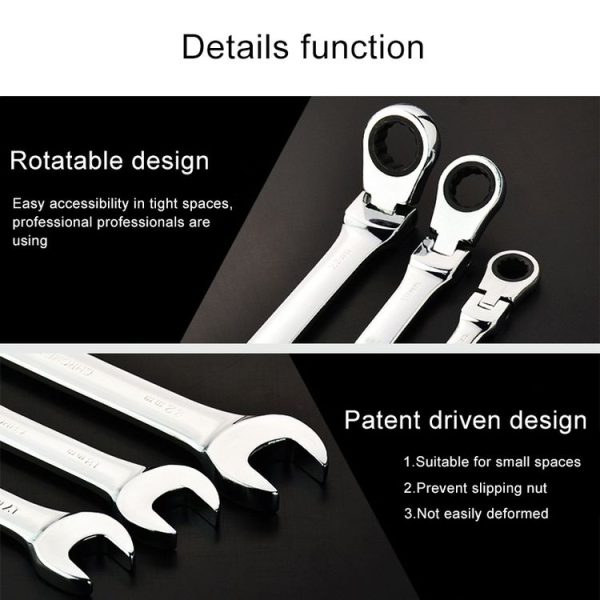 12mm Dual-use Opening Plum Ratcheting Angled Wrench, Length: 16.5cm (Silver) - Image 3