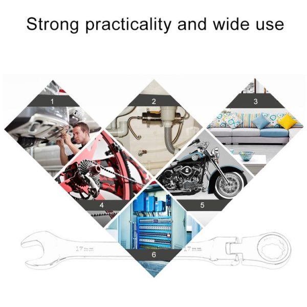 12mm Dual-use Opening Plum Ratcheting Angled Wrench, Length: 16.5cm (Silver) - Image 4