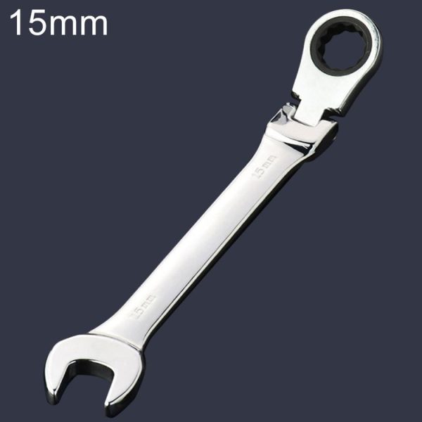 15mm Dual-use Opening Plum Ratcheting Angled Wrench, Length: 19.5cm (Silver) - Image 2