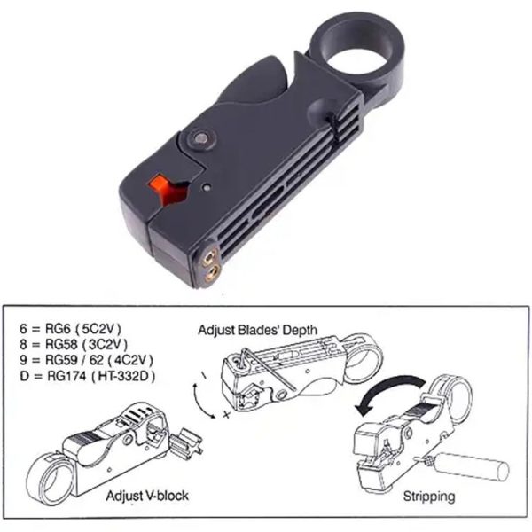 Rotary Coaxial Cable Wire Stripping Stripper Cutter Stripper for RG-59 / 6 / 58 Network Tool Computer Networking (Grey) - Image 5