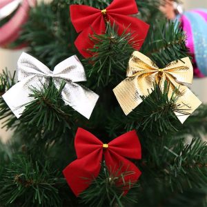12 PCS Christmas Decoration Ornaments Bowknot Back Golden Twist Tie, Height: 6cm (12pcs in one packaging, the price is for 12pcs) (Red)