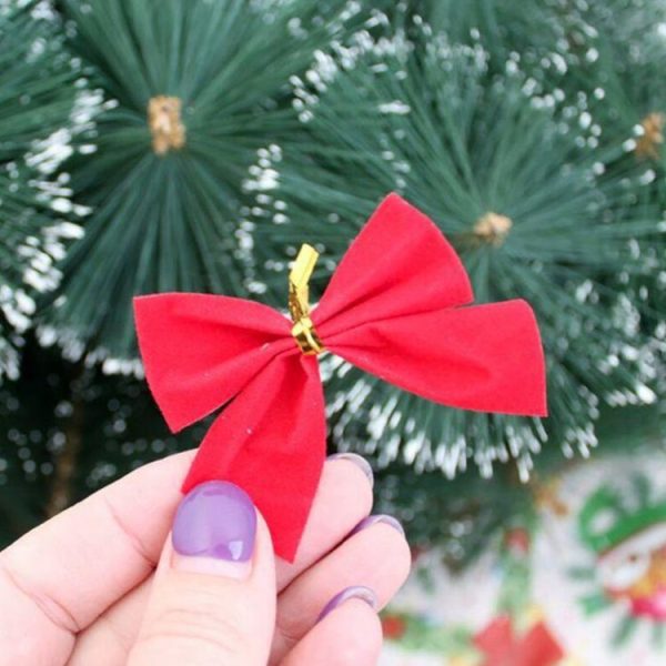 12 PCS Christmas Decoration Ornaments Bowknot Back Golden Twist Tie, Height: 6cm (12pcs in one packaging, the price is for 12pcs) (Red) - Image 4