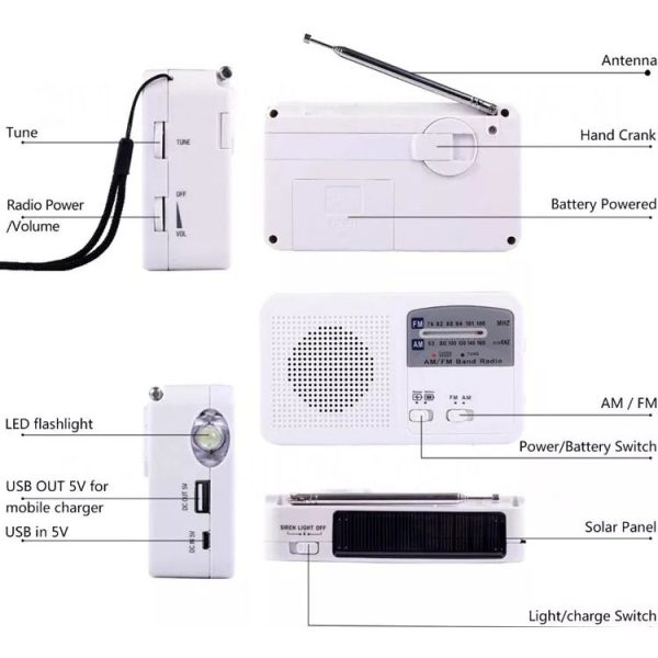 Multi-function Portable Solar / Cranked Dynamo Power LED Flashlight with AM / FM Radio & Mobile Phone Charger - Image 2