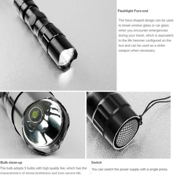 3W LED Mini Flashlight Light Torch Lamp with Strap (Black) - Image 5