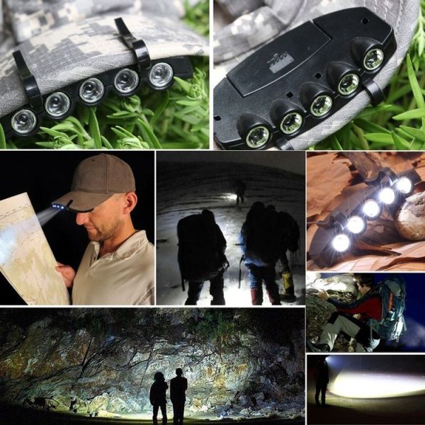 Head Light Lamp Cap Torch Bulb, 5 LED White Light, for Outdoor Fishing Camping Hunting (Black) - Image 6