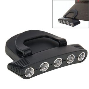 Head Light HeadLamp Cap Torch Bulb, 5 LED White Light Two Mode Adjustable (Black)