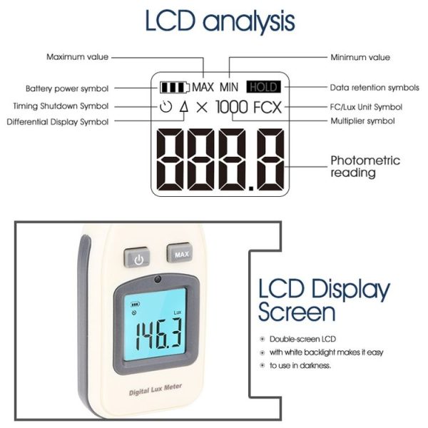BENETECH Digital Light Lux Meter for Factory / School / House Various Occasion, Range: 0-200, 000 Lux (GM1010) (White) - Image 5