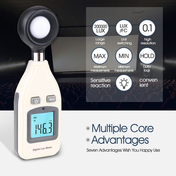 BENETECH Digital Light Lux Meter for Factory / School / House Various Occasion, Range: 0-200, 000 Lux (GM1010) (White) - Image 7