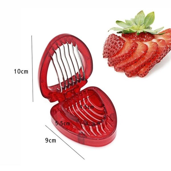 Kitchen Tool Plastic Strawberry Slicer Fruit Knife with Stainless Steel Blade (Red) - Image 3
