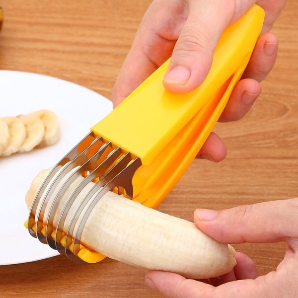 Kitchen Tool Banana Slicer Cutter Chopper for Fruit Salad (Yellow)