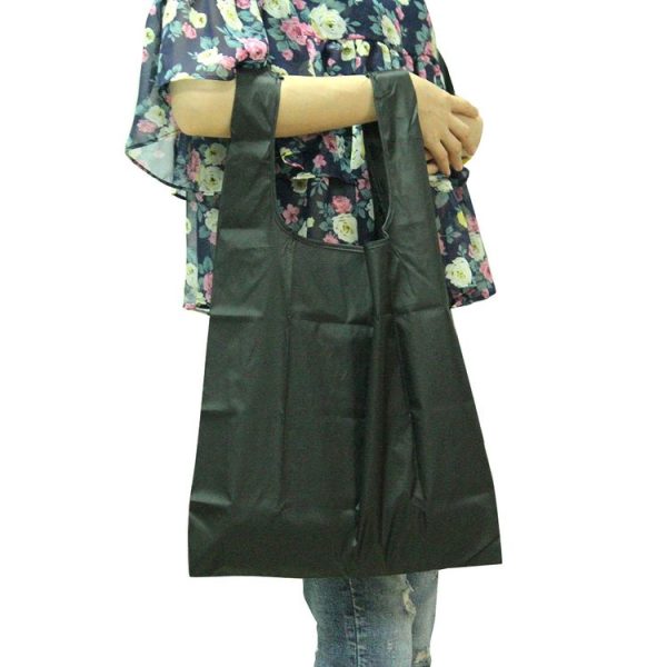 Ripstop Nylon Reusable Grocery Shopping Bag Foldable Travel Pouch (Black) - Image 4