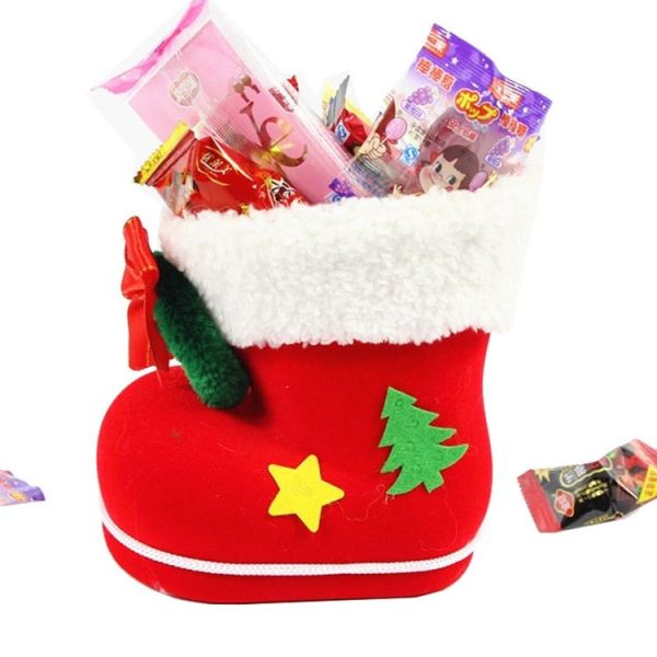 Santa Pattern Christmas Decoration Flocking Stocking Boot Candy Bag, Size: 13cm x 10cm x 7cm - Image 4