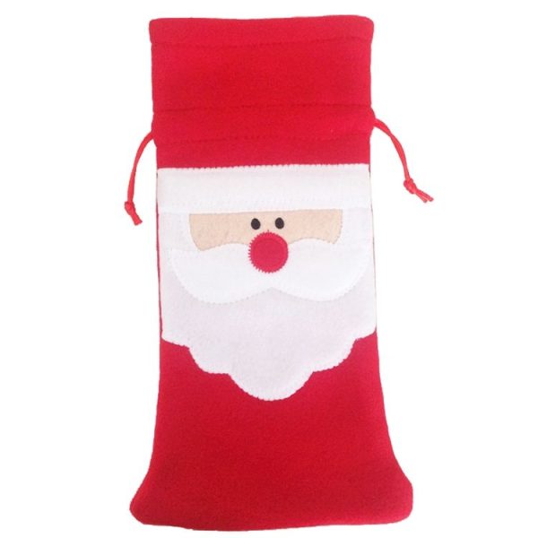 3 PCS Santa Pattern Christmas Dinner Table Decoration Plush Champagne Wine Bottle Bag - Image 2